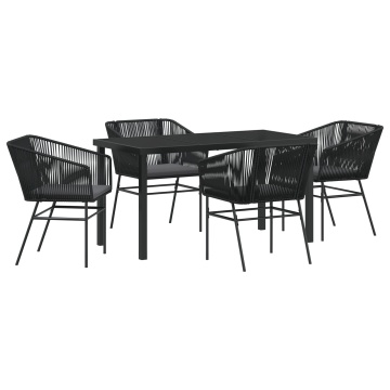 Set de dining pentru grădină 5 piese cu perne Negru Poliratan - Img 2