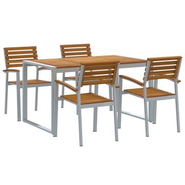 Set de dining pentru grădină , 5 piese, din lemn solid de acacia și metal - Img 2