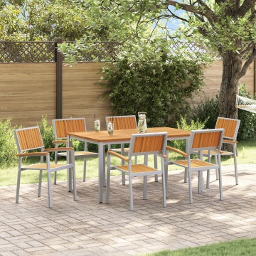 Set de dining pentru grădină , 7 piese, din lemn solid de acacia și metal - Img 1