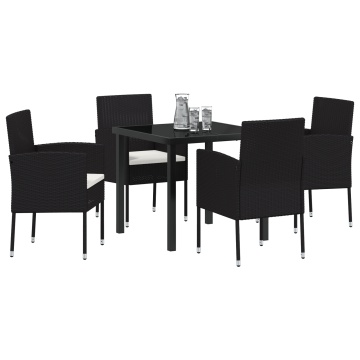 Set de dining pentru grădină cu 5 piese și perne din poliratan negru - Img 3