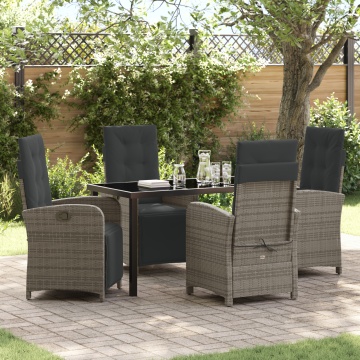 Set de dining pentru grădină cu 5 piese și perne din ratan sintetic gri, Masa de grădină Black 140x80x73 cm din sticlă pentru fumat - Img 1