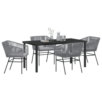 Set de dining pentru grădină cu 5 piese și perne Gri din Poliratan - Img 3