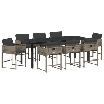 Set de dining pentru grădină cu 9 piese și perne Gri Rattan PE - Img 2