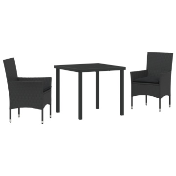 Set de Dining pentru Grădină cu Perne Poliratan Negru, Masă de Grădină Neagră 80x80x73 cm Sticlă Temperată - Img 2