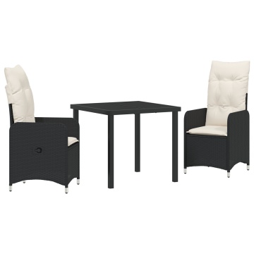 Set de Dining pentru Grădină de 3 Piese cu Perne Negre din Poliratan - Img 2