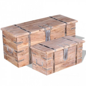 Set de două cufere de depozitare din lemn de acacia - Img 1