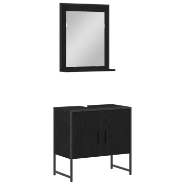 Set de dulapuri pentru baie 2 piese Negru Stejar din lemn tehnologic - Img 2