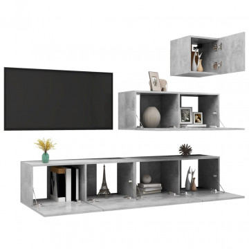 Set de dulapuri TV, 4 piese, gri beton, lemn prelucrat - Img 3