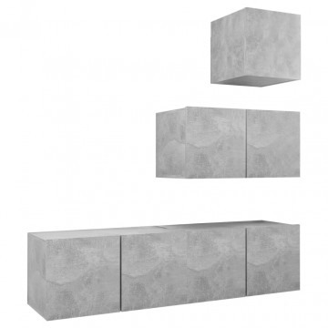 Set de dulapuri TV, 4 piese, gri beton, lemn prelucrat - Img 2