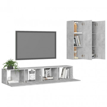 Set de dulapuri TV, 4 piese, gri beton, lemn prelucrat - Img 3