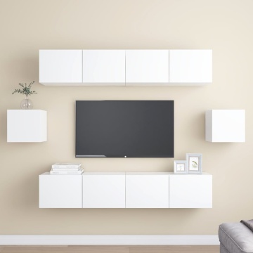 Set de dulapuri TV, 6 piese, alb, lemn prelucrat - Img 1