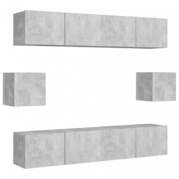 Set de dulapuri TV, 6 piese, gri beton, lemn prelucrat - Img 2