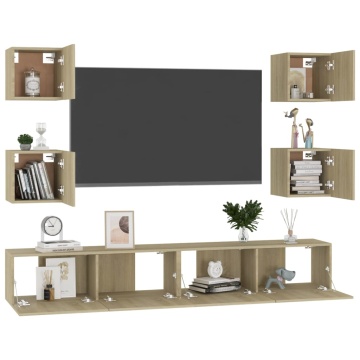 Set de dulapuri TV, 6 piese, stejar sonoma, lemn prelucrat - Img 3