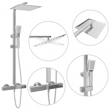 Set de duș cu două capete, cu termostat, oțel inoxidabil - Img 2