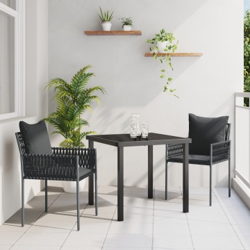 Set de grădină de 3 piese cu perne, rattan negru - Img 1