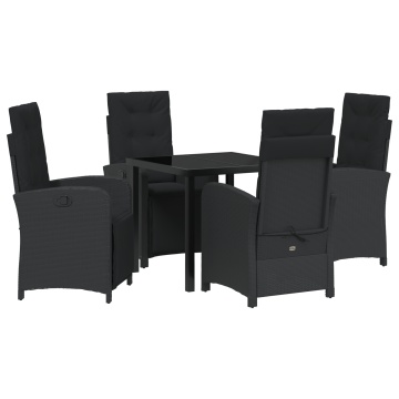 Set de masă de grădină cu 5 piese și perne din ratan sintetic negru, Masă de grădină neagră 80x80x73 cm din sticlă securizată - Img 2