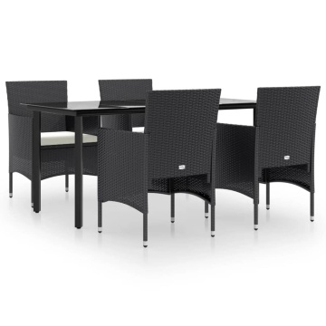 Set de masă pentru grădină, 5 piese, cu perne, negru - Img 2