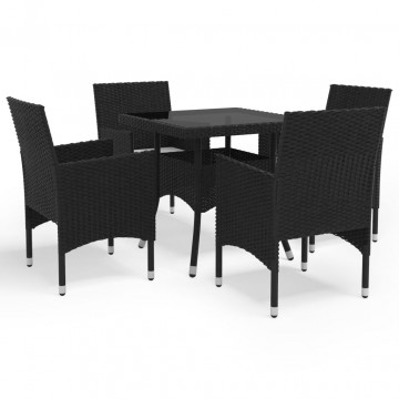 Set de masă pentru grădină, 5 piese, negru, poliratan și sticlă - Img 1