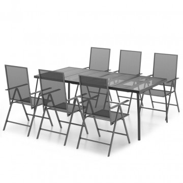 Set de masă pentru grădină, 7 piese, antracit, oțel - Img 2