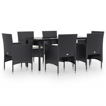 Set de masă pentru grădină, 7 piese, cu perne, negru - Img 2