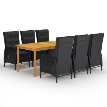 Set de masă pentru grădină, 7 piese, negru - Img 1