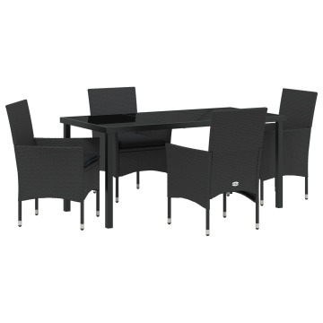 Set de Masa pentru Grădină cu 5 Piese cu Perne Poliratan Negru , Masă de Grădină Neagră 160x80x73 cm cu Sticlă Securizată - Img 2