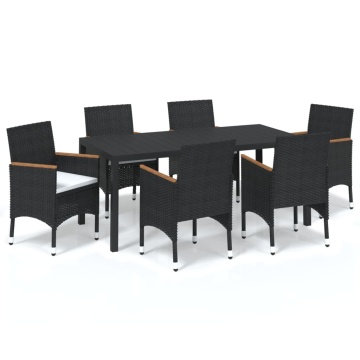 Set de masă pentru grădină cu perne, 7 piese, negru, poliratan - Img 2
