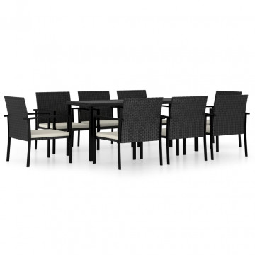 Set de masă și scaune de exterior, 9 piese, negru, poliratan - Img 2
