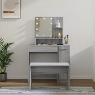 Set de măsuță de toaletă cu LED, sonoma gri, lemn prelucrat - Img 1