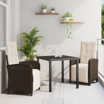 Set de mese de grădină cu perne din ratan maro, Masă de grădină neagră 80x80x73 cm Sticlă temperată - Img 1