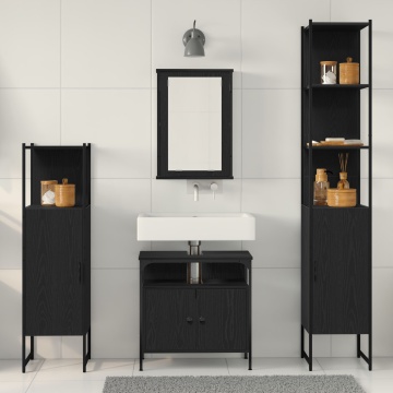 Set de Mobilă pentru Baie 4 Piese Stejar Negru Lemn Laminat - Img 3