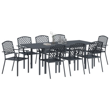 Set de mobilă pentru hol 9 piese oțel antracit, Masă de grădină extensibilă antracit (140-210)x90x73 cm oțel, Scaune de grădină 4 bucăți stivuite antracit oțel - Img 3