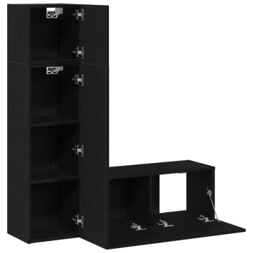 Set de mobilă pentru televizor 3 piese Negru Stejar Lemn prelucrat - Img 4
