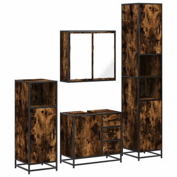 Set de mobilier de baie 4 piese Lemn prelucrat de stejar afumat - Img 2