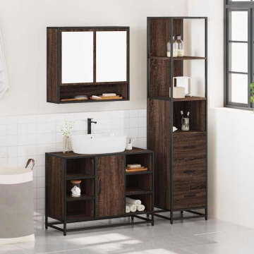 Set de mobilier de baie din 3 piese din lemn de stejar maro - Img 3