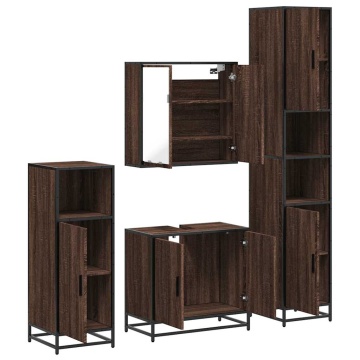 Set de mobilier de baie din 4 piese din lemn de stejar maro - Img 5