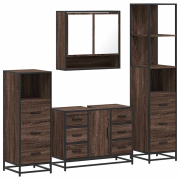 Set de mobilier de baie din 4 piese din lemn de stejar maro - Img 2