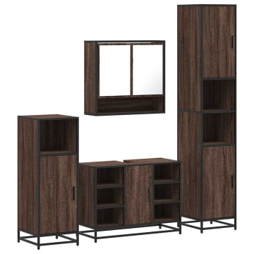 Set de mobilier de baie din 4 piese din lemn de stejar maro - Img 2