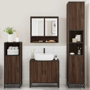 Set de mobilier de baie din 4 piese din lemn de stejar maro - Img 3