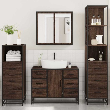 Set de mobilier de baie din 4 piese din lemn de stejar maro - Img 4
