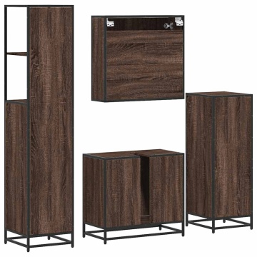 Set de mobilier de baie din 4 piese din lemn de stejar maro - Img 7