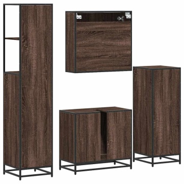 Set de mobilier de baie din 4 piese din lemn de stejar maro - Img 7