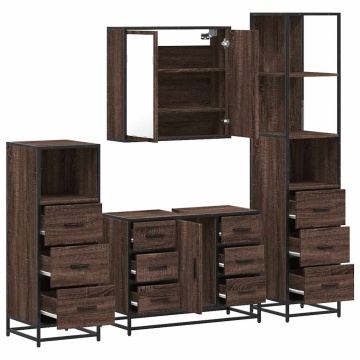 Set de mobilier de baie din 4 piese din lemn de stejar maro - Img 5