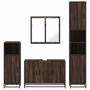 Set de mobilier de baie din 4 piese din lemn de stejar maro - Img 8