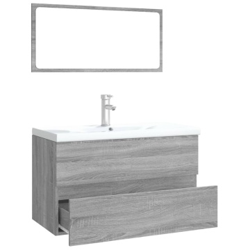 Set de mobilier de baie, gri sonoma, lemn prelucrat - Img 4