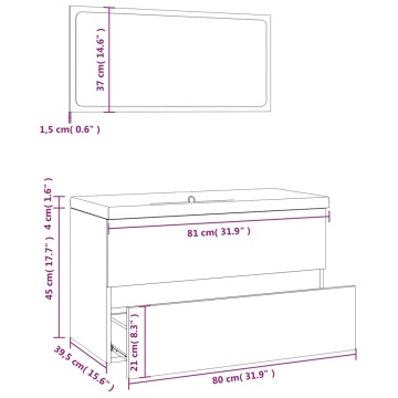 Set de mobilier de baie, stejar fumuriu, lemn prelucrat - Img 6