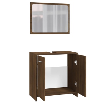 Set de mobilier de baie, stejar maro, lemn prelucrat - Img 5