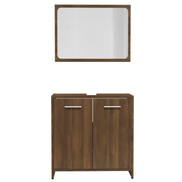 Set de mobilier de baie, stejar maro, lemn prelucrat - Img 8