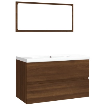Set de mobilier de baie, stejar maro, lemn prelucrat - Img 2