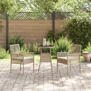 Set de Mobilier de Dining Set de 3 Bej Ratan, Metal Durabil - Img 4